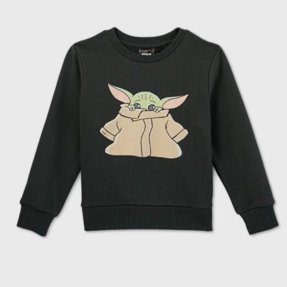 Toddler Boys' Baby Yoda Fleece Pullover Sweatshirt Olive Green NWT